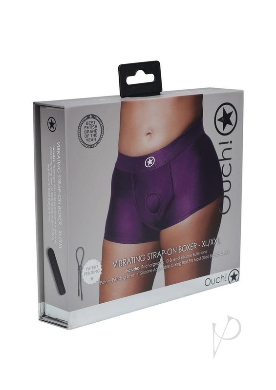 Ouch! Vibrating Strap-On Boxer Rechargeable – XL/2XL – Purple