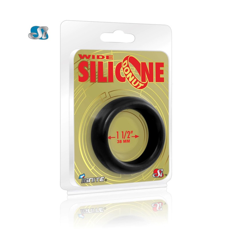 Ignite Cock Ring WIDE Silicone Donut THICK Penis Enlarger Black 1.5" Sex Toy Men gallery