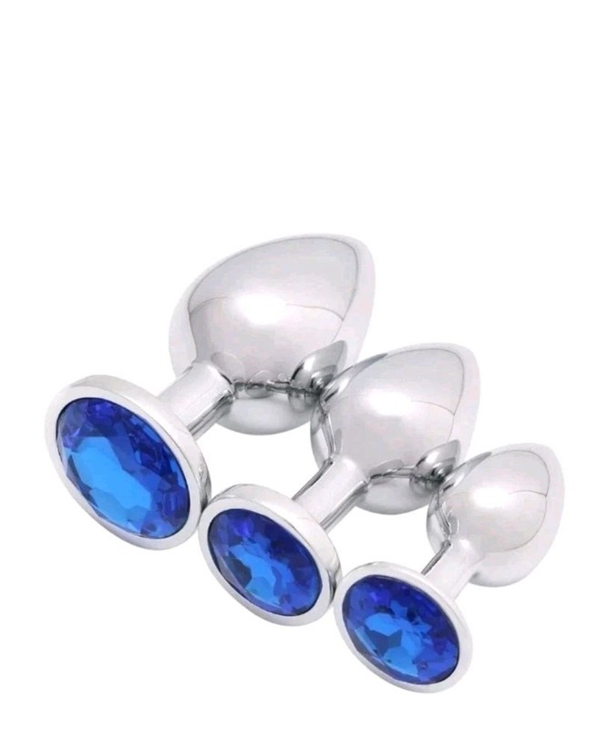 3pc set Butt Anal Plug ROUND Stainless Steel Jewel Butt Plug 3 sizes S/M/L gallery