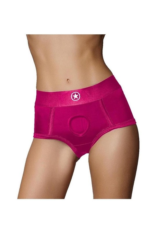 Ouch! Vibrating Strap-On Brief with Rechargeable Bullet - M/L -Pink gallery