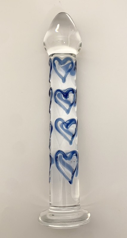 NEW Solid Clear Glass Blue Heart Dildo Woman’s Self Sex Toy 7” Marriage Single