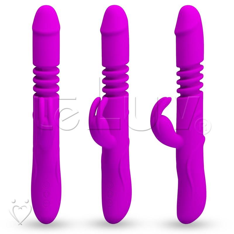 LeLuv Rechargable Rabbit Vibrator Thrusting and Rotating Smooth Purple Silicone