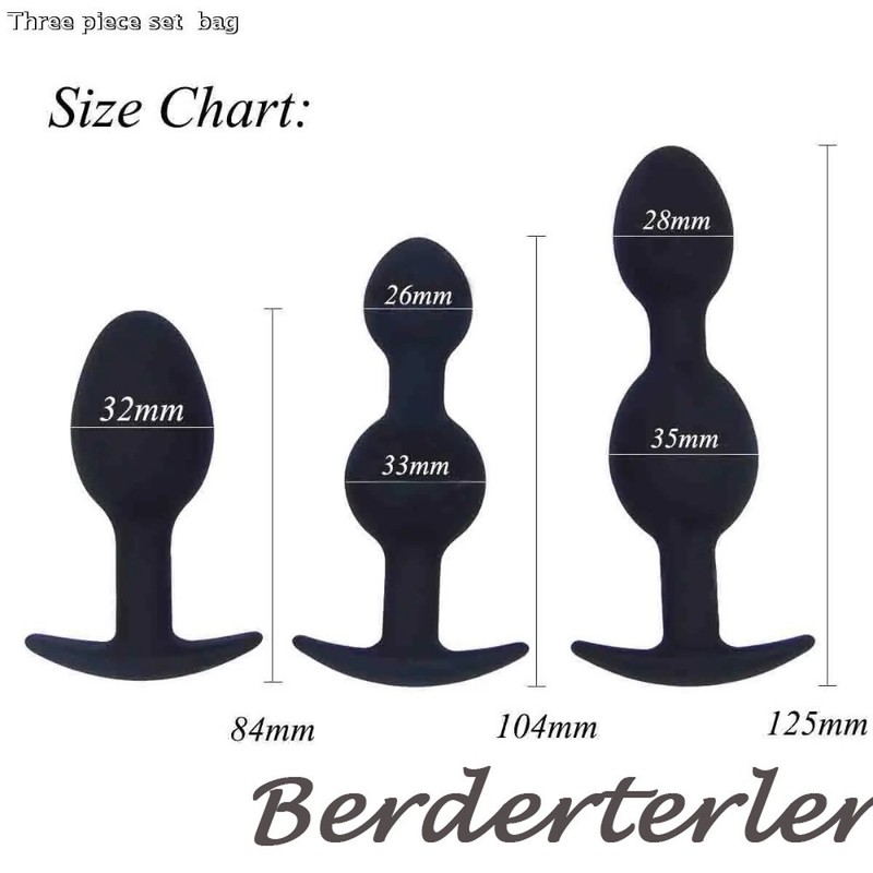 3PCS Silicone Steel Ball Anal Plug Set Black Adjustable Sensation G-Spot Sex Toy gallery