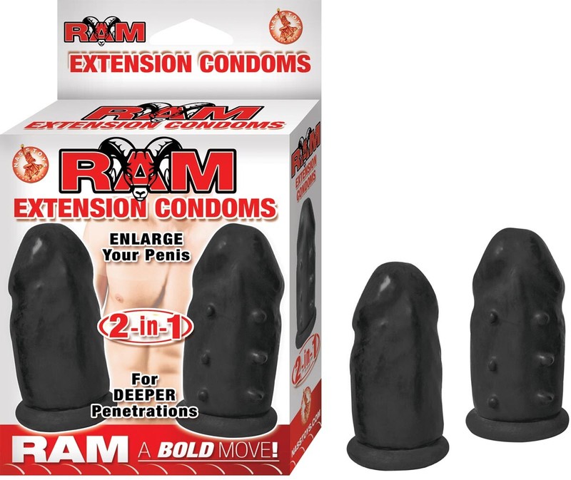 Nasstoys Ram Extension Condoms Latex penis-extender Sleeves 2 Per Box Black