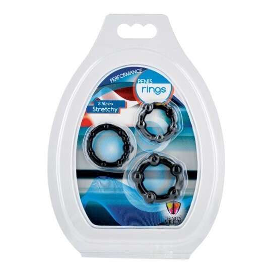 Black Performance Erection Penis Rings Packaged 3 Ring Set Enhancer Erectile Dys