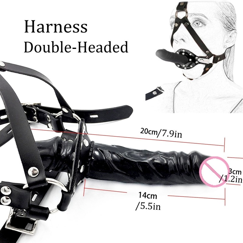 Silicone Dildo Gag Penis Plug Mouth Gag Restraints PU Harness Strap Sex Toy BDSM gallery