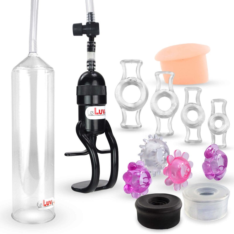 Penis Pump LeLuv Zgrip with Black, Clear, Donut, C. Rings, Jelly Rings