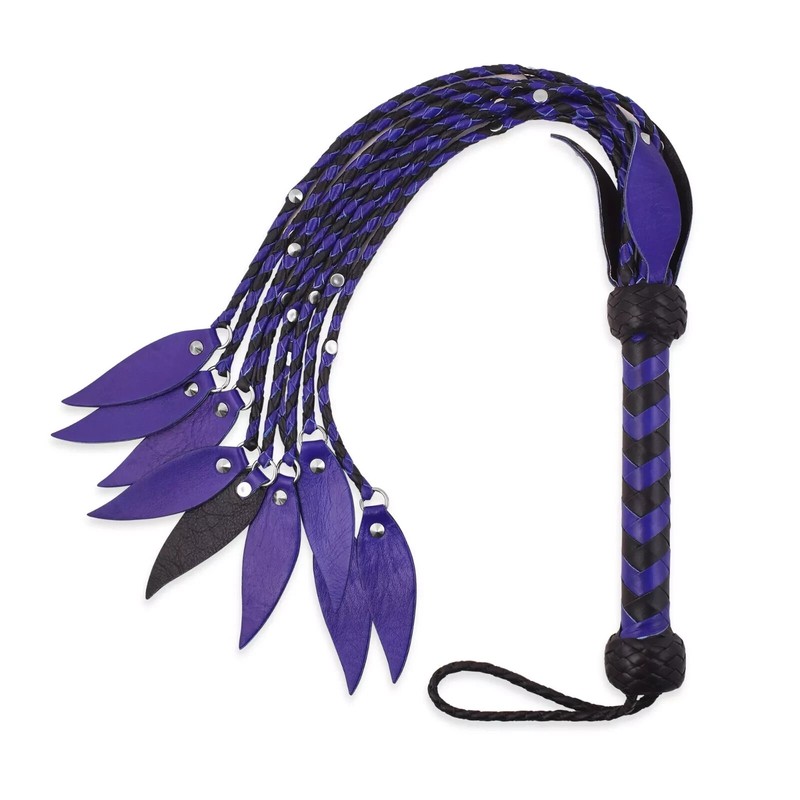 Real Leather Flogger, BDSM Metal Stud Tail Flogger Whip 09 Tails Handmade