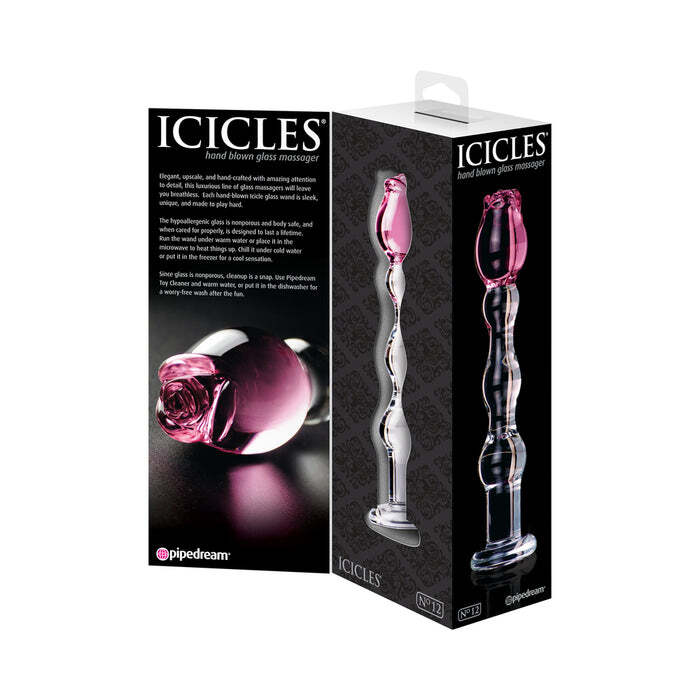 Icicles #12 Glass Dildo Rose-Shaped Tip G-Spot Stimulator - Hand Blown Glass gallery
