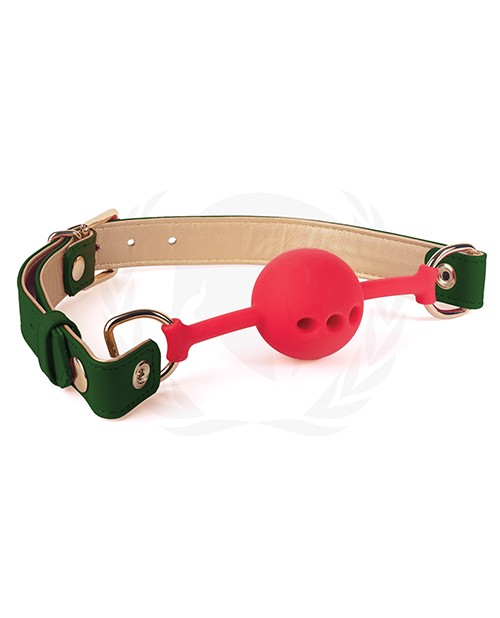 Spartacus Silicone Ball Gag w/Green Gold PU Straps – 46 mm