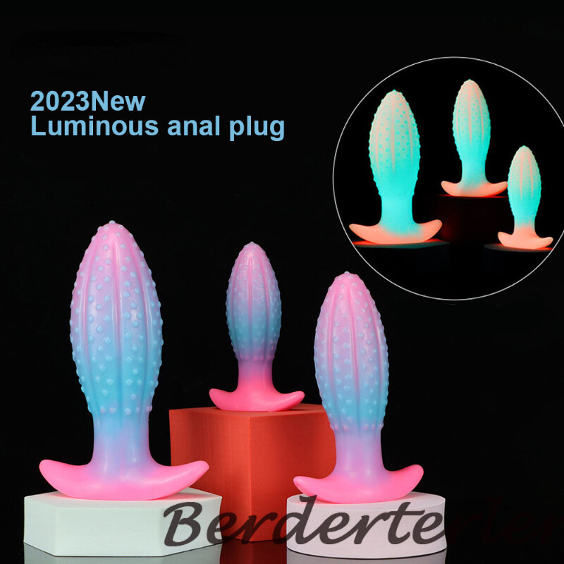 Luminous Anal Plug Pineapple Style Anchor Base Liquid Silicone Buttplug Sex Toys