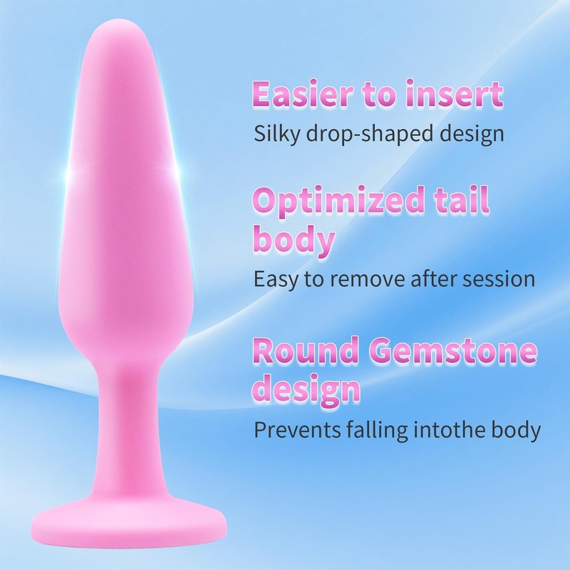 3Pcs Pink Silicone Gem Anal Butt Plug Set- Small, Medium and Big Gem Butt Plu... gallery