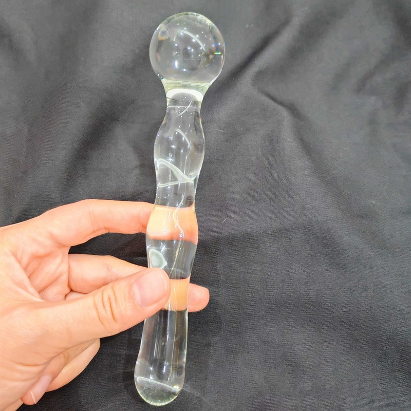 Women Handheld Glass Dildo Beads Crystal Massage Wand Anal G-Spot Stimulator SM gallery