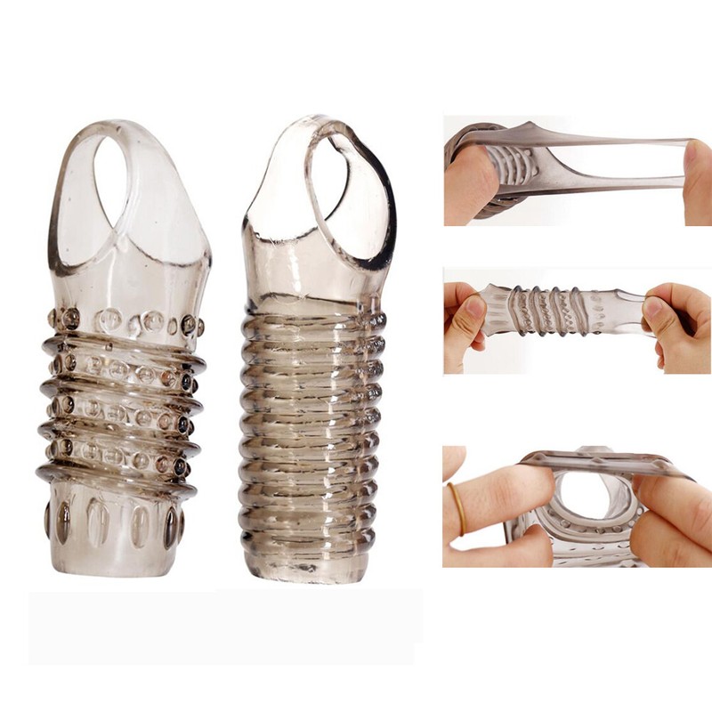 2PCS Cock Ring Glans Penis Girth Enlarger Delayed Ejaculation Sleeve Extender US gallery