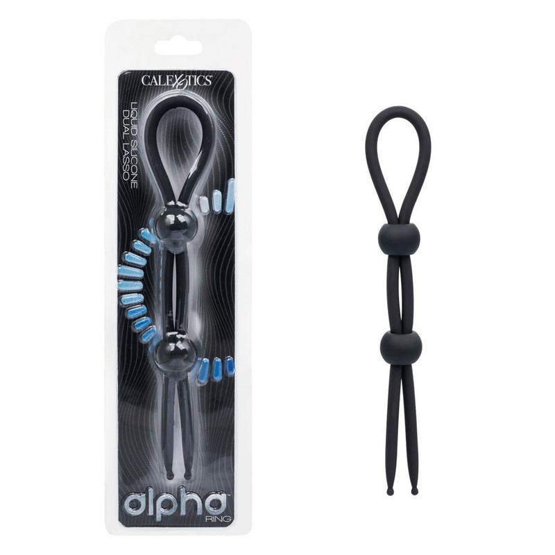 CalExotics Alpha Liquid Silicone Dual Lasso Cock Ring Black gallery