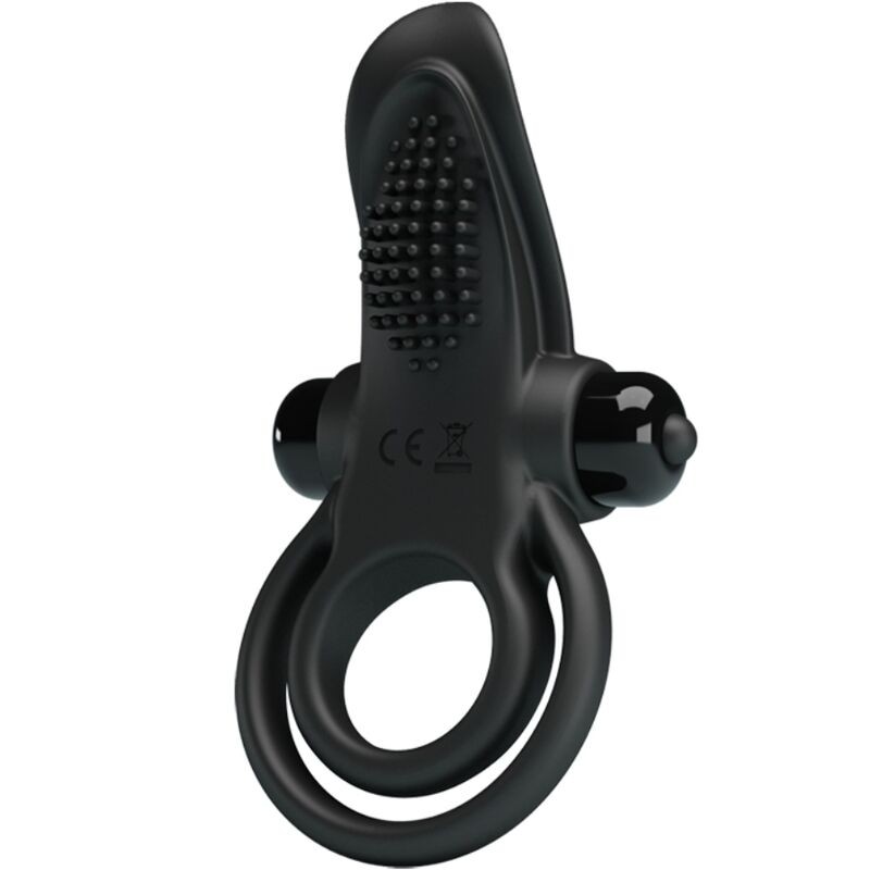Pretty Love – Double Phallic Ring with Black Clitoral Stimulator