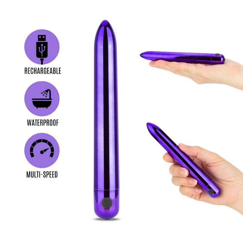 Rechargeable Purple Metallic 6&Prime; Clit G-spot Vibrator Dildo Sex Toy for Women