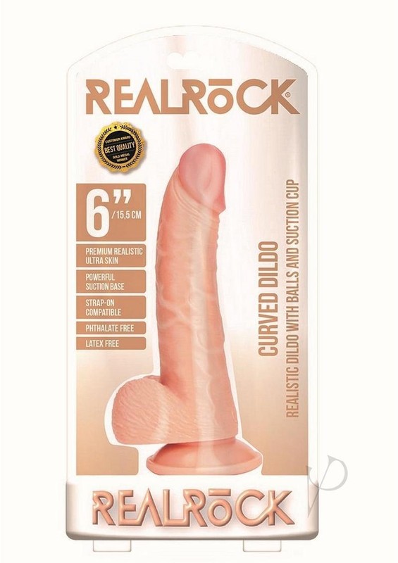 RealRock Curved Realistic Dildo with Balls and Suction Cup 6in – Vanilla
