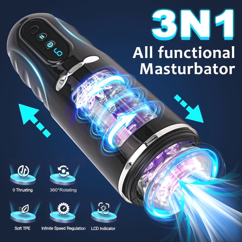 3IN1 Male Masturbator Rotating Automatic Thrusting Stroker Blowjob Sex Toy Men