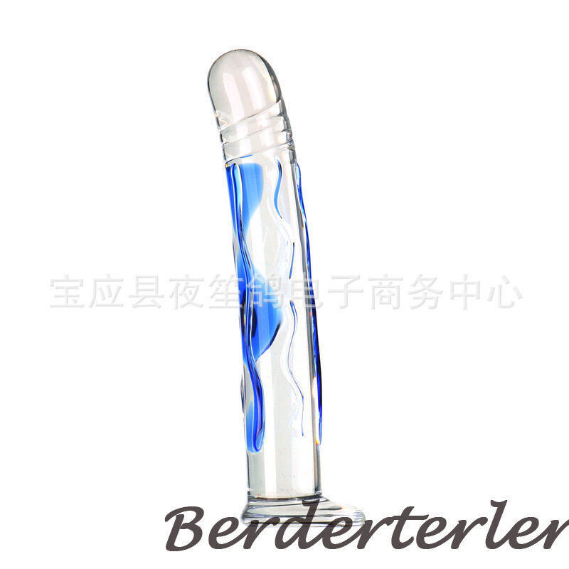 Large Thick Blue Stripe Crystal Glass Realistic Penis Dildos Butt Plug Sex Toys gallery