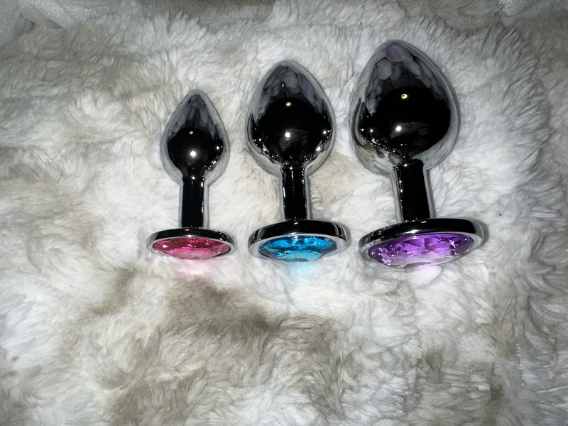 Adult Anal Plug Set Small Medium & Large Aluminum Material With Crystal Jewel