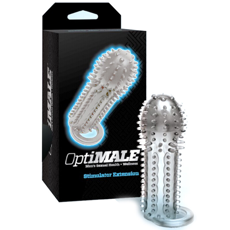 OptiMale Stimulator Clear Penis Extension Cock Sleeve w/ Ball Strap Sex Toy