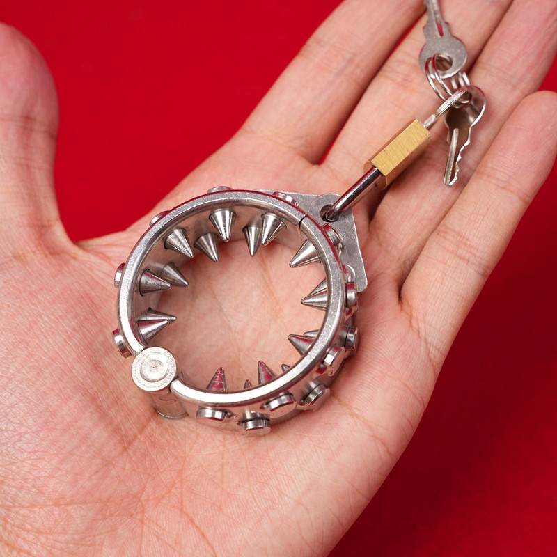 BDSM Penis Cock Ring Stainless Steel Stay Hard Penis Enhancer with Spike Sex Toy