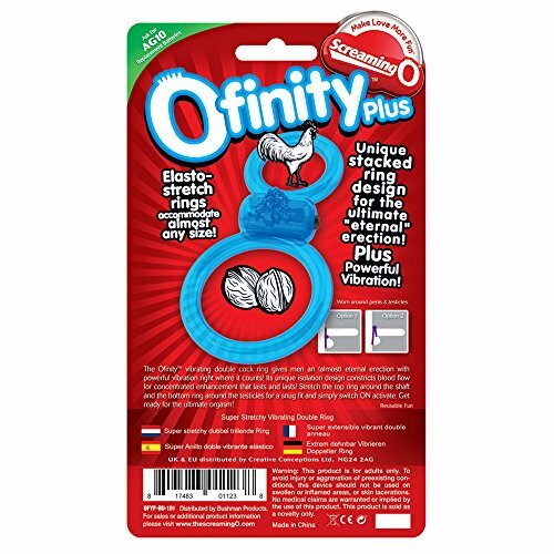Ofinity Plus Super Stretchy Vibrating Double Silicone Cockring Waterproof Blue gallery