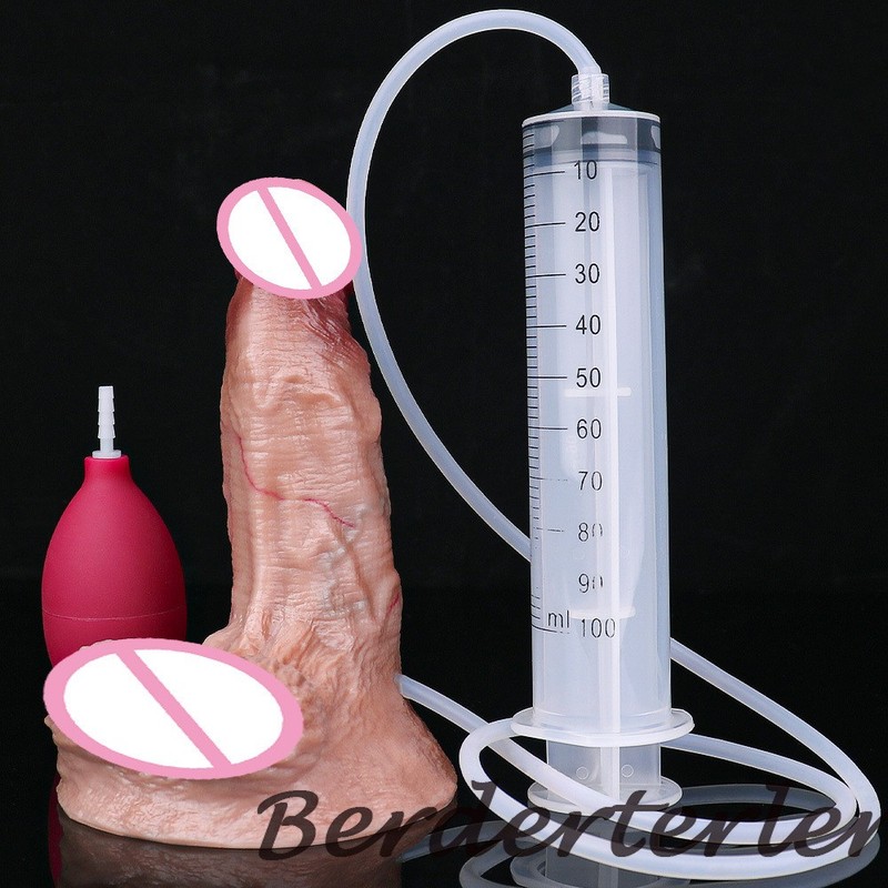 Lifelike Ejaculation Realistic Dildo Dual-layer Silicone Squirting with Sucker gallery