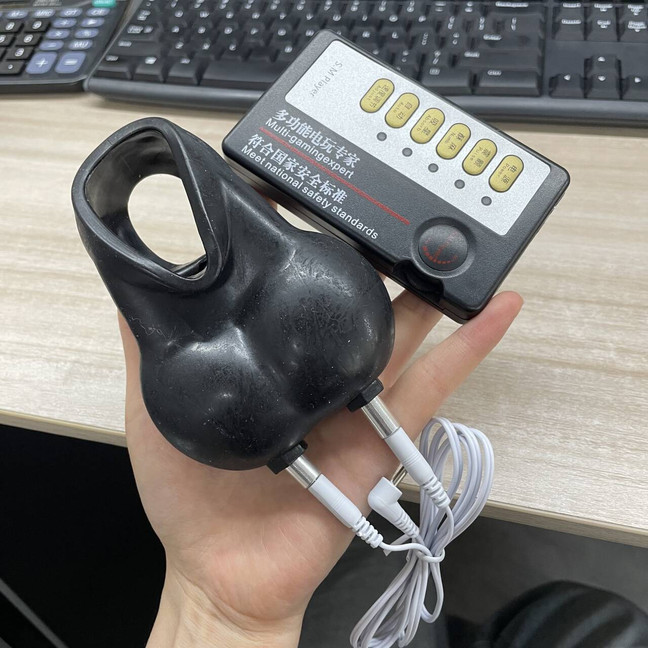 E-stim Ball Stretcher Scrotum Time Delay Shock Accessories Set Toy Cock Rings gallery