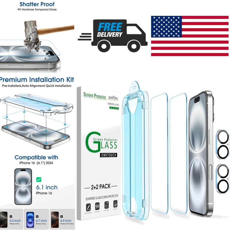 Auto Alignment OneTouch Tempered Glass Screen Protector for iPhone 16 6.1 Inch