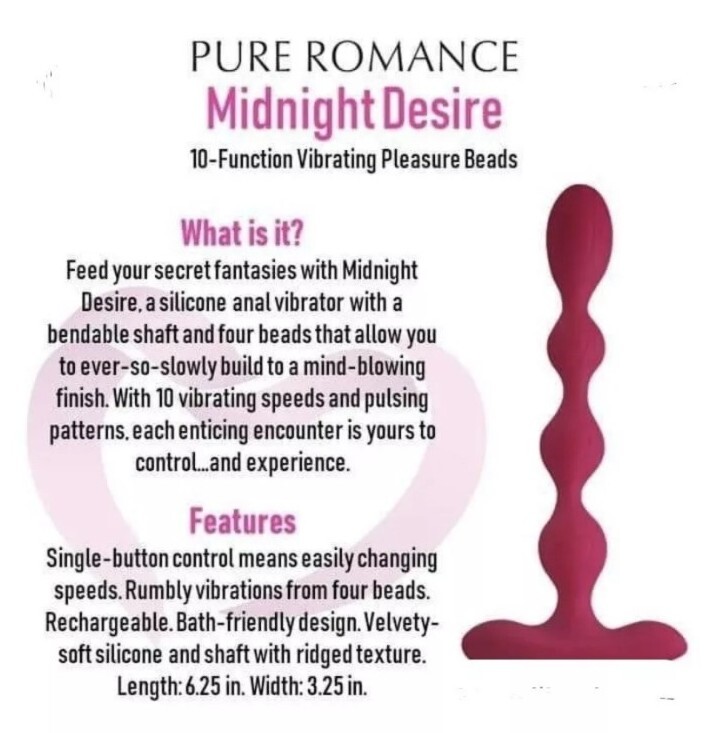 Pure Romance Midnight Desire Rechargeable Vibrating Pleasure Beads New Sealed