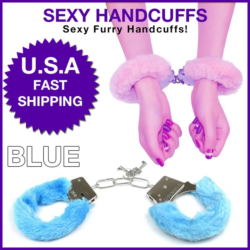 Adult Handcuffs Furry Fuzzy Sexy Slave Hand Ring Ankle Cuffs Tied-up Toys BLUE