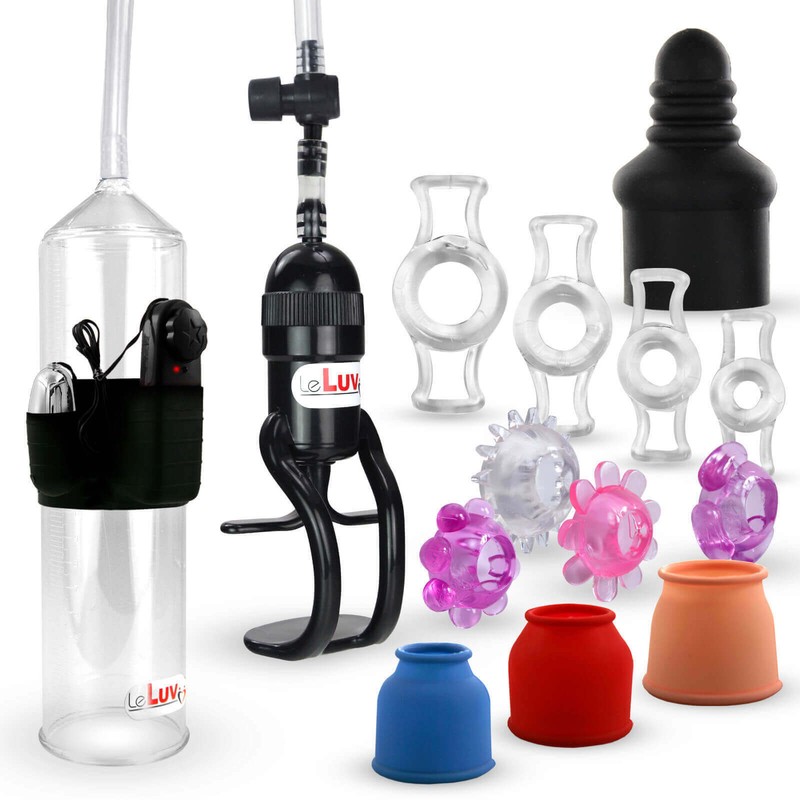 LeLuv Penis Pump with Bullet Zgrip EasyOp 3 Sleeves, Septum, 8 Rings