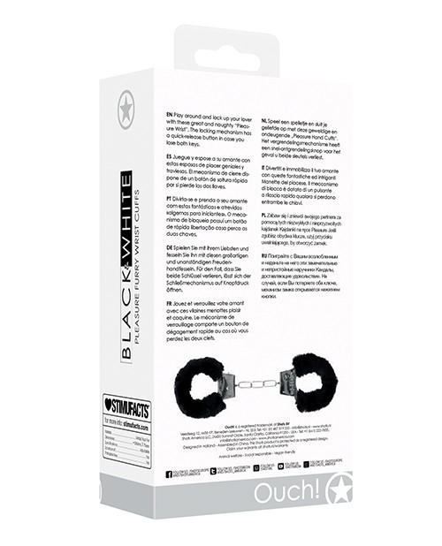Shots Ouch Black & White Beginner's Furry Hand Cuffs - Black gallery