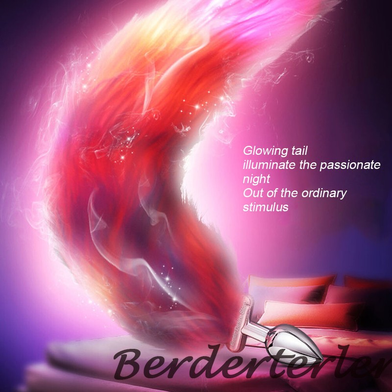 Metal Anal Beads Silicone Butt Plug for Cosplay Luminous Light Fox Tail Sex Toys gallery