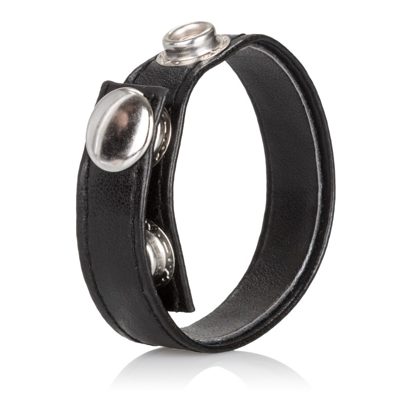 Cal Exotics Leather 3-Snap Ring Black - Adjustable Penis Cock Erection Enhancer gallery