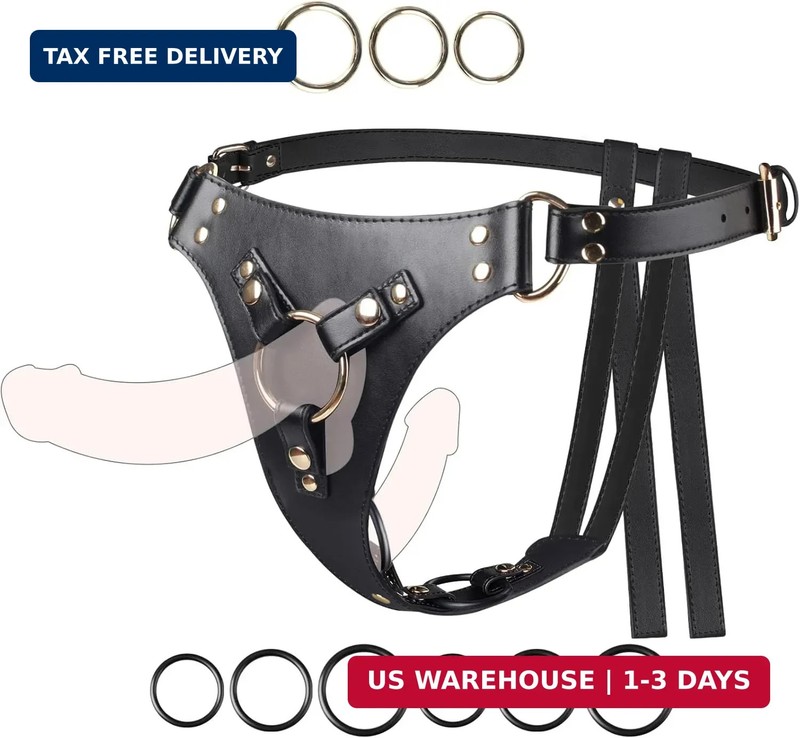 Strap On Dildo Sex Toy Adjustable Waist Strap on Design,2 Sets Silicone Rings an