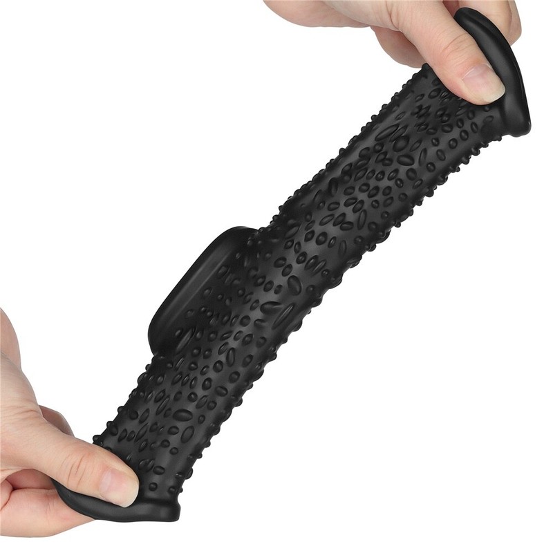 Open Head Drip Nubbed Vibrating Penis Sleeve & Ball Stretcher 45% Girth Reusable gallery