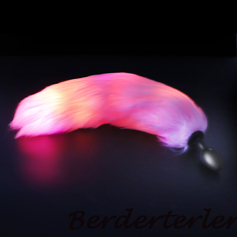 Metal Anal Beads Silicone Butt Plug for Cosplay Luminous Light Fox Tail Sex Toys gallery