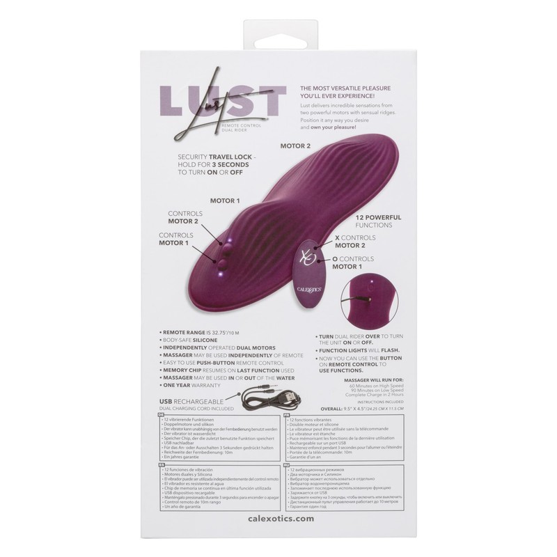 Lust remote-control Dual Rider Vibrating Silicone Massager Purple Rechargeable gallery