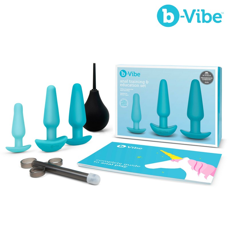 B-Vibe Anal Training Kit Blue Silicone Plug Set with Enema Anal Train