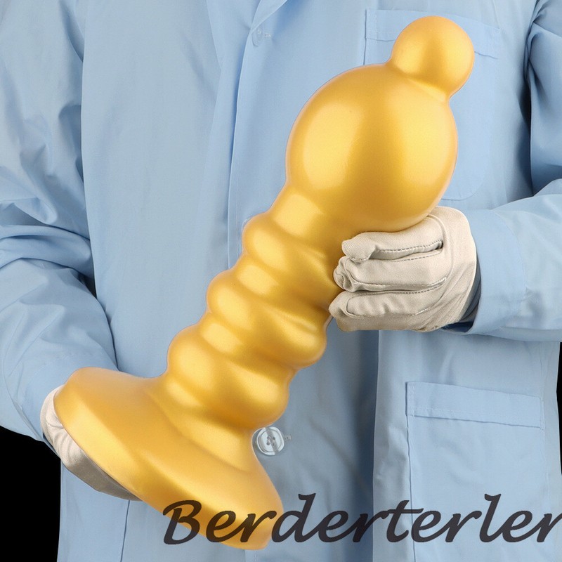 Oversized /Thick Golden Soft Silicone 9.5cm Giant Big Head Penis Anal Butt Plug gallery