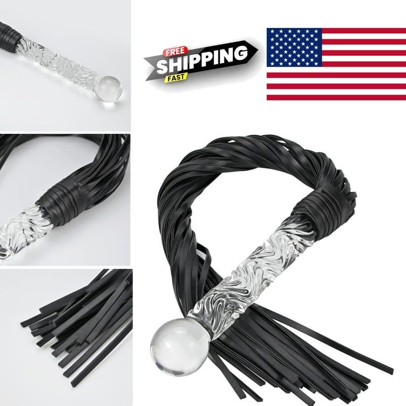 Fetish Leather Whip with Glass Pleasure Wand for Sensual Play and Stimulation