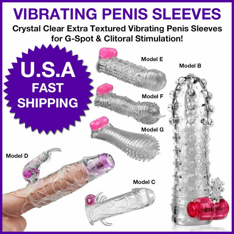 Male Reusable Vibrating Textured Condom Sensation Play Penis Sleeve for Clit