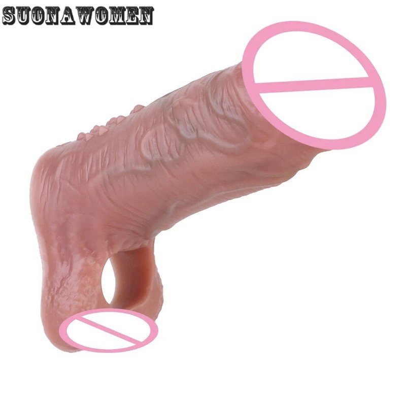 Silicone Enlargers&Entender Sheath Lifelike Penis Sleeve Enlargement Sleeve Toy gallery