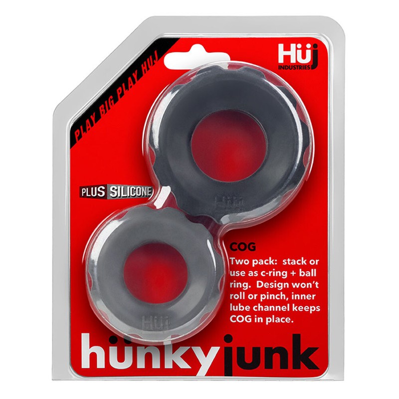 Oxballs Hunkyjunk Cog 2-Size C-Rings Gray/Black – C&B Toy Cock & Ball Ring