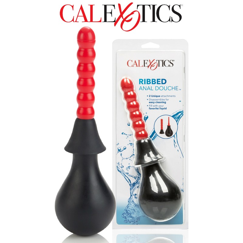 CalExotics Ribbed Anal Shower Cleaning Kit Set Anal Cleaning Cap Plug Probe