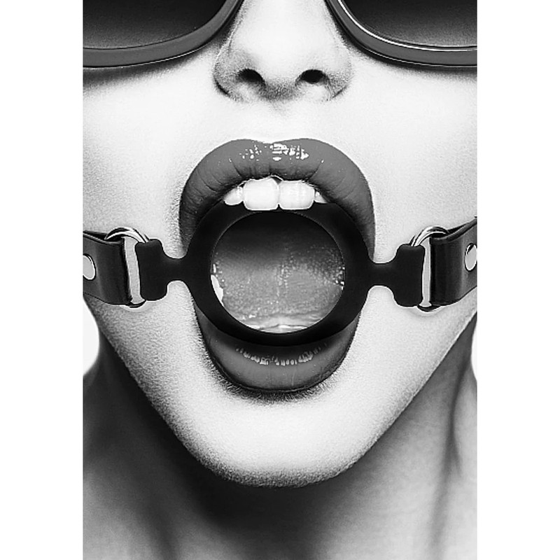 Ouch! Black & White Silicone Ring Gag With Adjustable Bonded Leather Straps Blac gallery