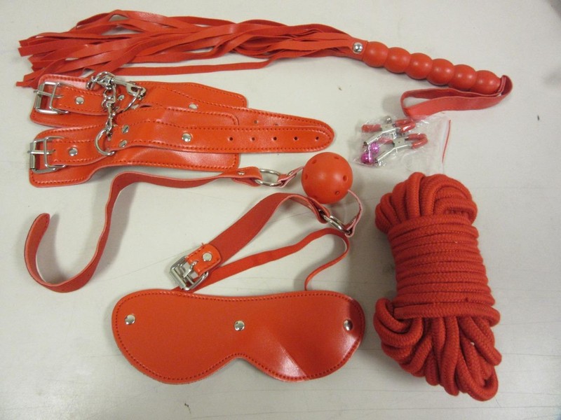 Bondage Kit 6 Piece Set Red Restraints Sex Toy Cuffs Whip Gag Rope Nipple Clamps